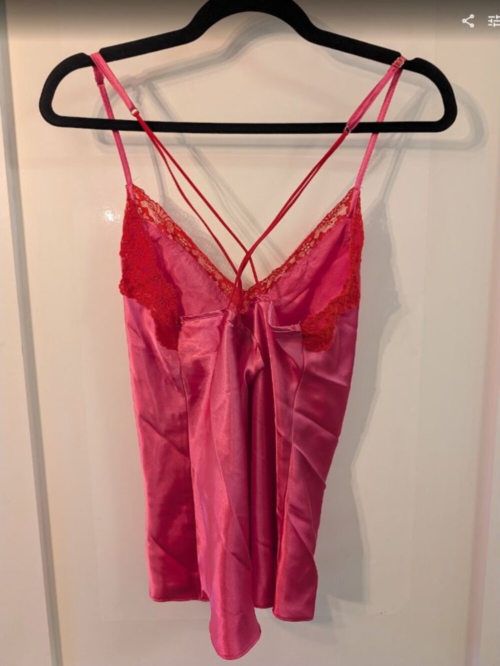Linea Donatella Luana Pink Satin Red Lace Strappy Camisole M